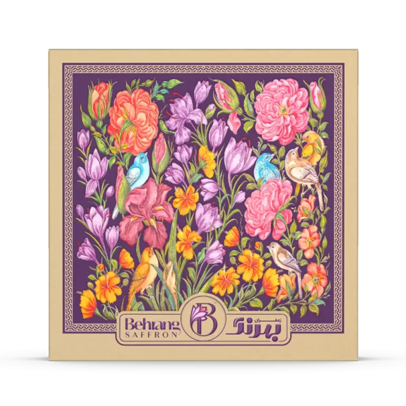 زعفران 10 گرمی خاتم بهرنگ با بسته بندی جذاب و طرح گل و مرغ