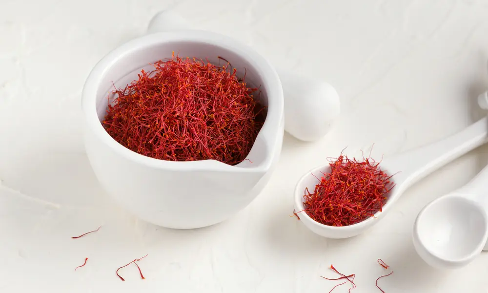 saffron spice in white background