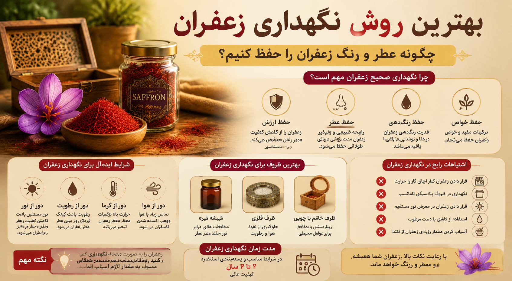 بهترین روش نگهداری زعفران